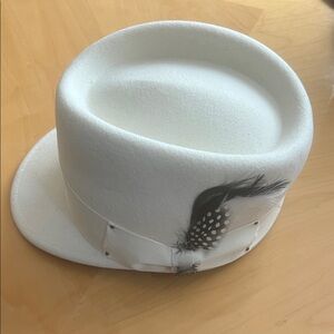 Classic White Fedora with Feather Accent